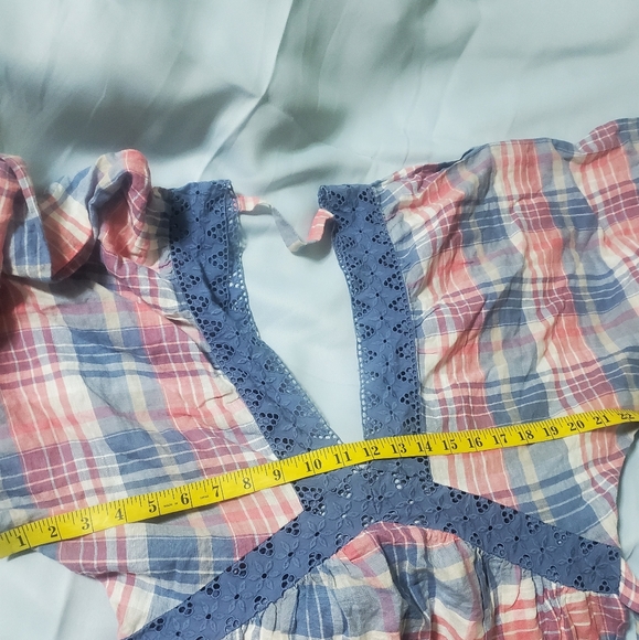 🎁FREE PEOPLE PLAID  LINEN TOP SMALL - Picture 10 of 13